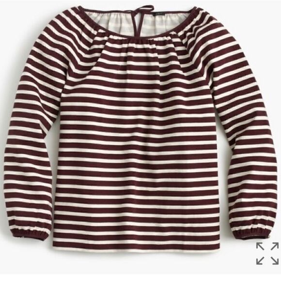 J. Crew Burgundy Striped Peasant Top Size XL - Picture 1 of 7